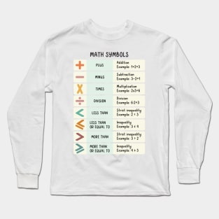 Math Symbols Table Educational Art in Muted Boho Rainbow Colors for Kids Long Sleeve T-Shirt